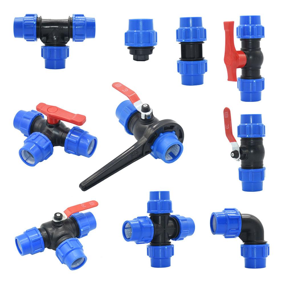 20/25/32/40/50/63mm PE Tube Connector Fitting Tee Water Splitter Tap Coupler Quick Valve Irrigation Plumbing Coupler