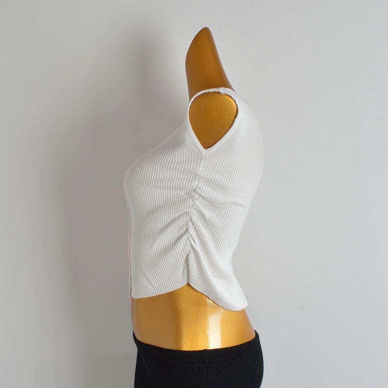 Pure Color New Arrival Minimalist V-neck Ruffled Sleeve Knitting Cardigan Women's Clothes Summer Silm Elastic Ruched T-shirt Tops Tide