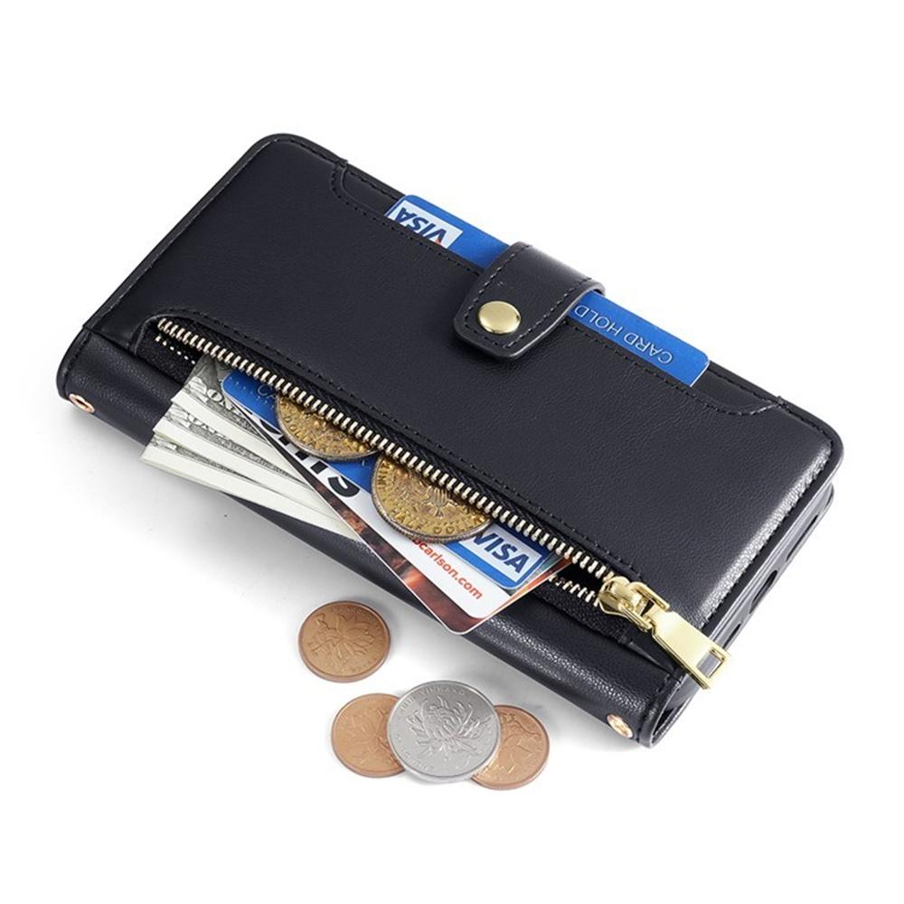 For Samsung Galaxy F06 5G Leather Case Zipper Pocket Wallet Phone Cover with 2 Straps