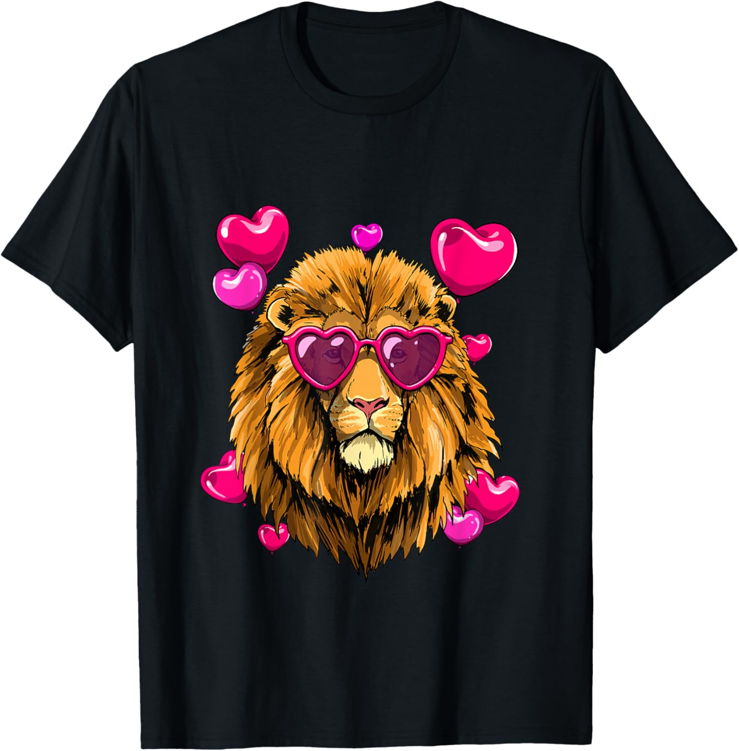 

Lion Wearing Heart Sunglasses Valentines Day Graphic Tee Men Casual Short Sleeve T-Shirt 4XL