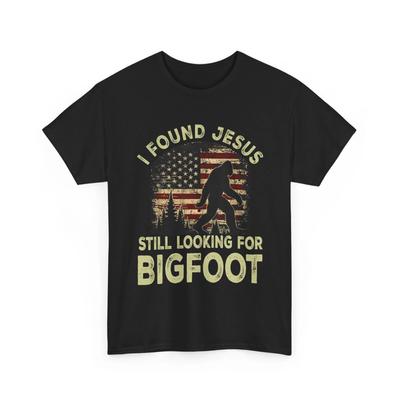 I Found Jesus Still Looking Bigfoot American Flag Funny Christian Shirt