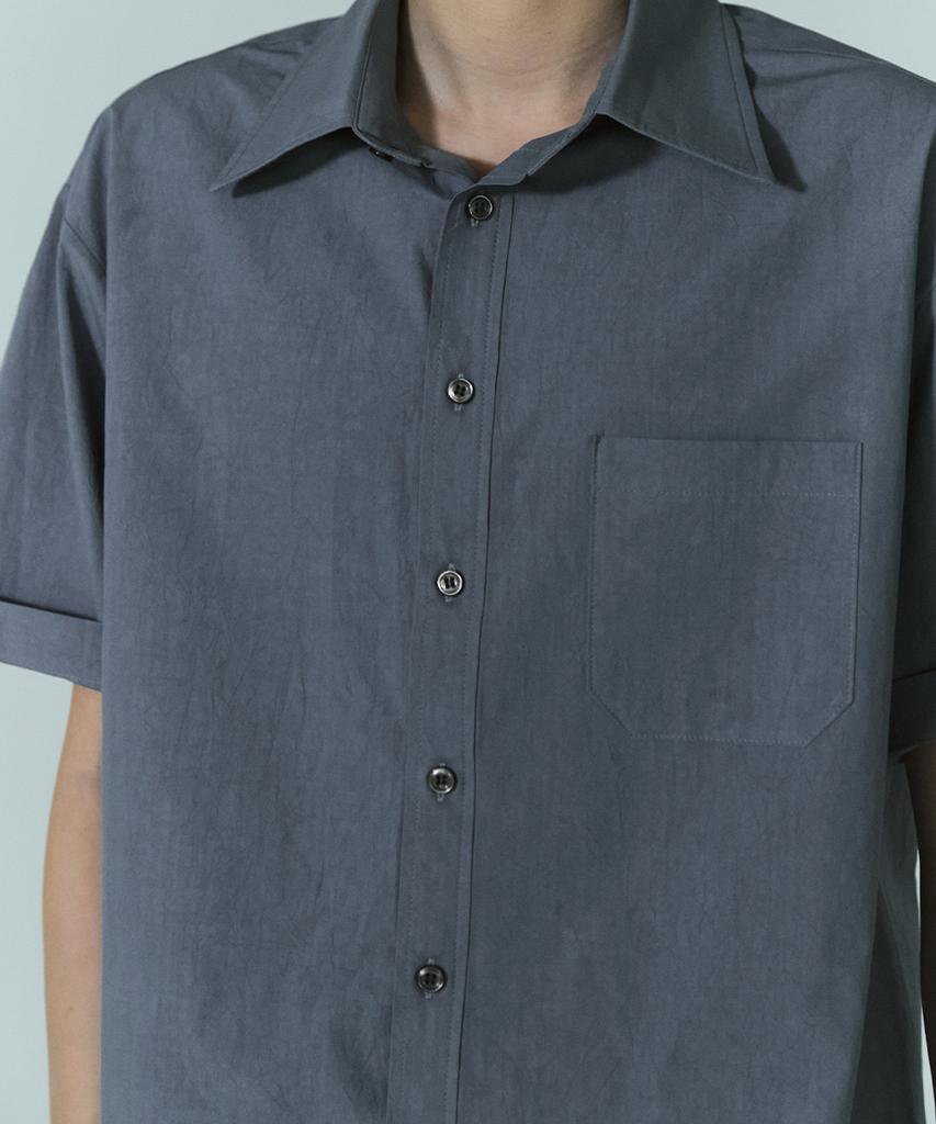 Beullusseonpeullawo Semi-Crop Formal Short Sleeve Shirt [Gray]