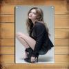 Vintage Metal Wall Art Sign, 2D Flat, Metal Sign Plate - Elegant Female Portrait Poster with Long Dark Hair, Minimalist Home Decor