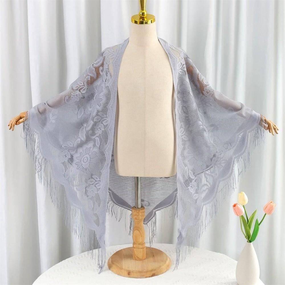 Einfarbiger Tüllschal Hohlquasten-Schal Neue V-Ausschnitt Strickjacken