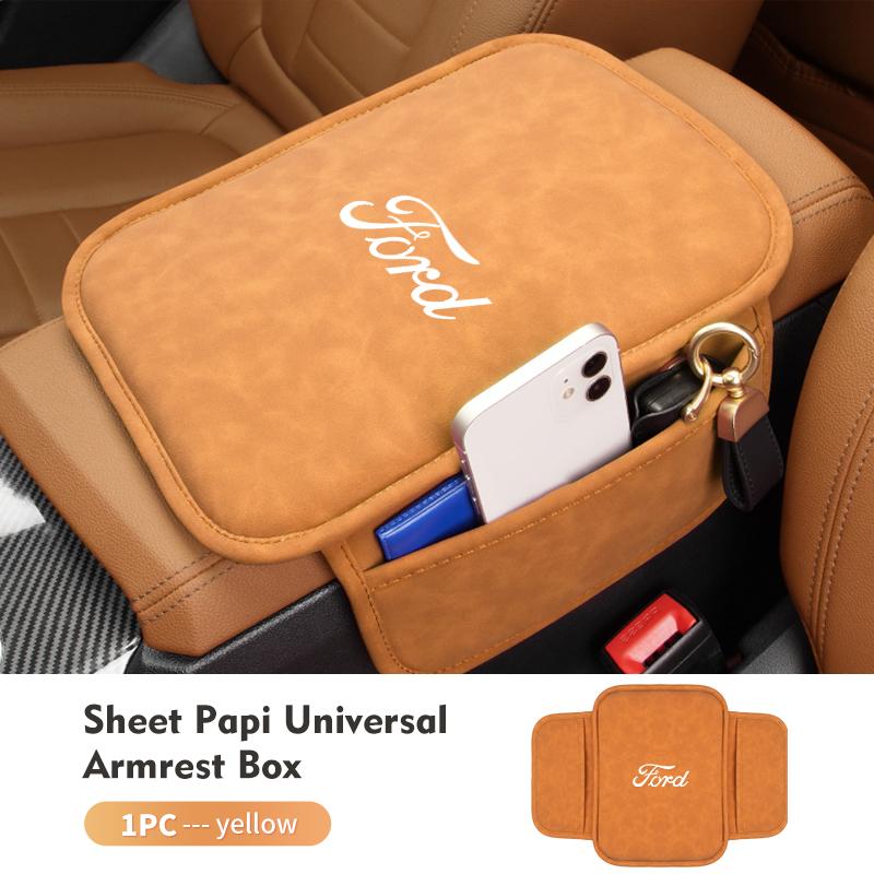 AKP1 Car Armrest Box Mat With Side Pockets Vehicle Armrest Storage Cushion For Ford Escape Ecosport Fusion Explorer Expedition Taurus
