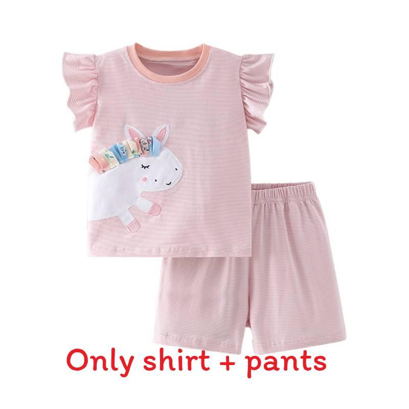 Girl Summer Cotton Animal Cartoon Twopiece Set For Kids Ages 3 To 8