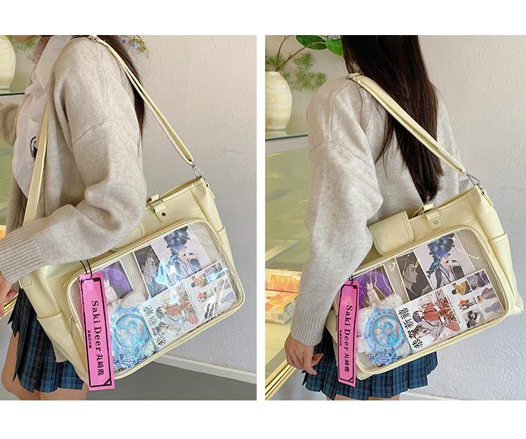 Japanese-Style Large Capacity Transparent PU Multi-Use Backpack, Crossbody & Handbag with Anime Badge