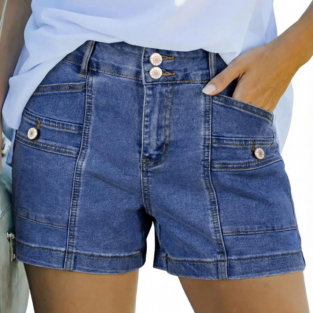 Damskie Kolorowe Jeansowe Szorty Stretch Slim Fit z Przetarciami