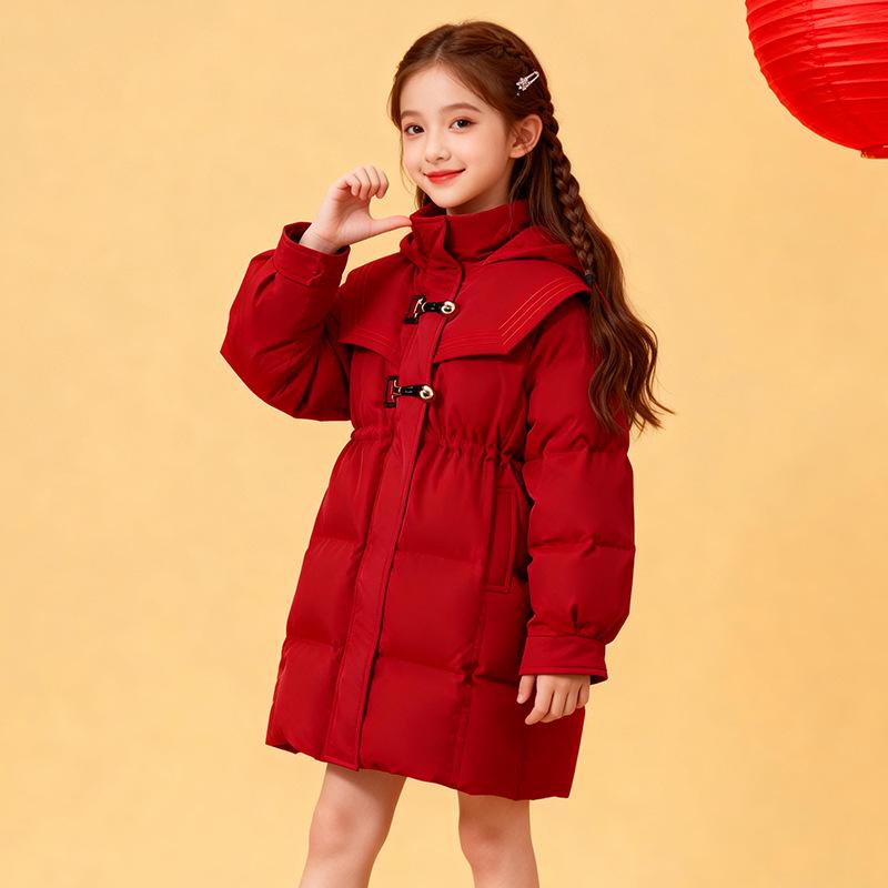 

Girls 2026 Chinese New Year Thick Warm Cotton Jacket - Medium & Large Sizes 120 cm червоний