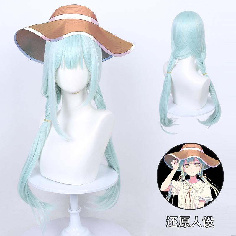 Long Mutsumi Wakaba Synthetic Wig Anime BanG Dream Light Green Straight Hair Heat Resistant Hair Halloween Cosplay Wigs +Wig Cap