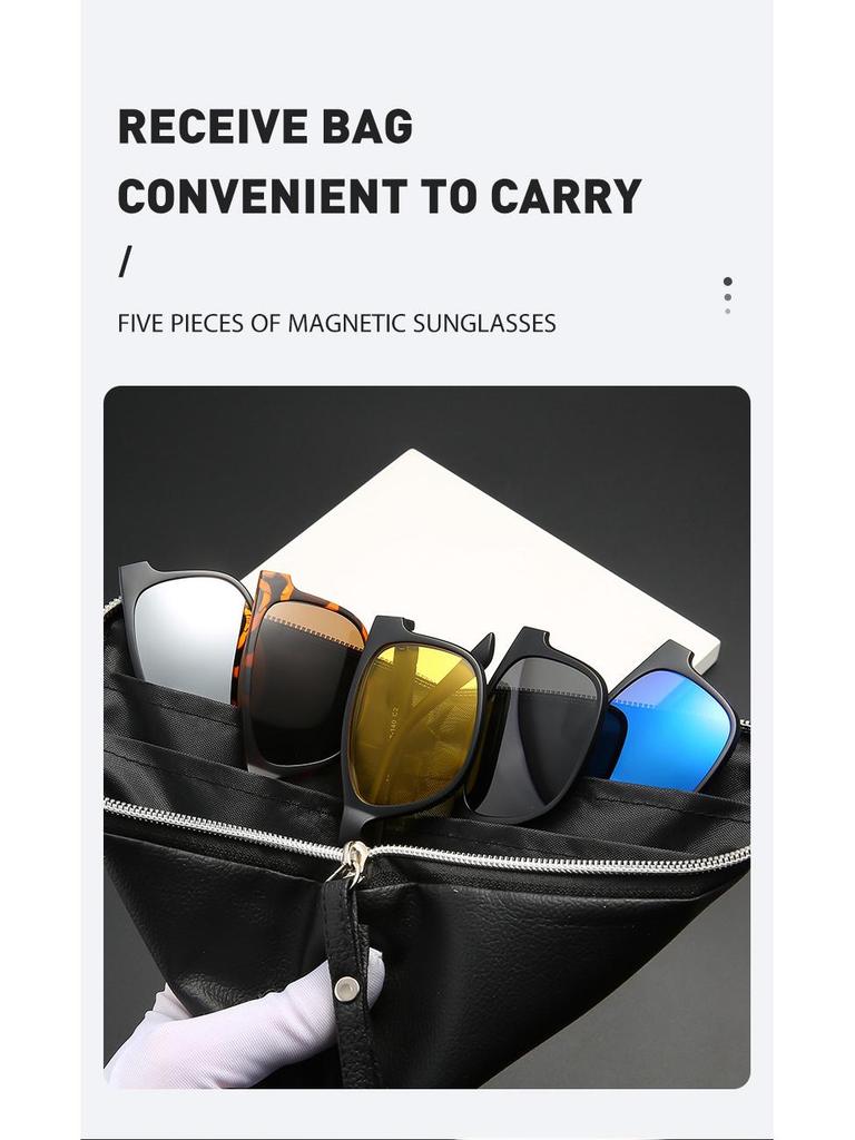 Unisex Retro Sunglasses Set with 5 Magnetic Interchangeable Lenses, Clip-On, In Stock 2213