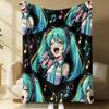 Hatsune Miku Rock Star Flannel Throw Blanket Gift for Anime Fan Summer Soft Nap Throw Sofa Blanket Bed Cover Travel Blanket