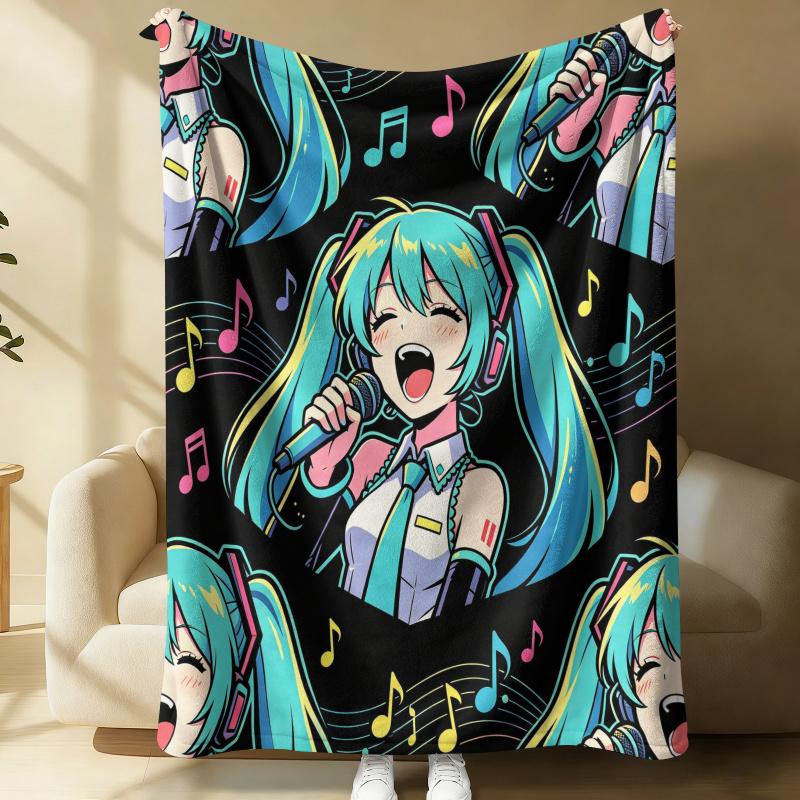 Hatsune Miku Rock Star Flannel Throw Blanket Gift for Anime Fan Summer Soft Nap Throw Sofa Blanket Bed Cover Travel Blanket