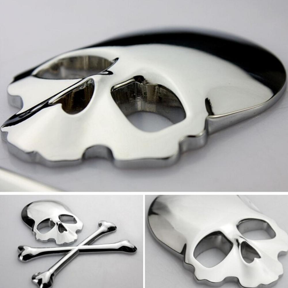 1Pc Metal 3D Skull Head Bone Logo Emblem Car Body Door Fuel Tank Cap Badge Emblem Auto Styling Car Stickers Exterior Accessories
