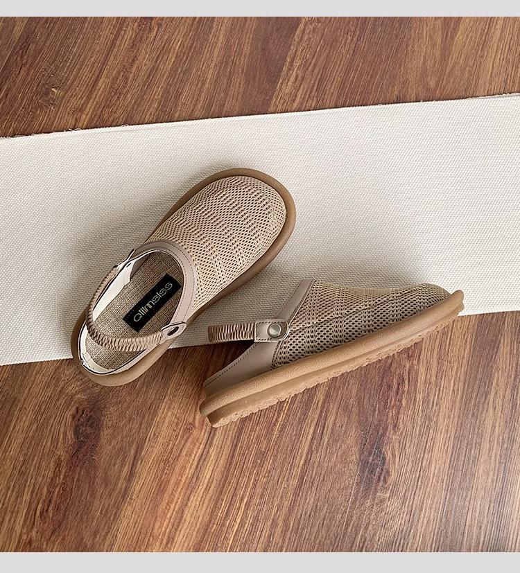 Women's Summer Closed-Toe Linen Sandals: Versatile Soft Sole Slip-On Mesh Half Slippers for Outdoors.