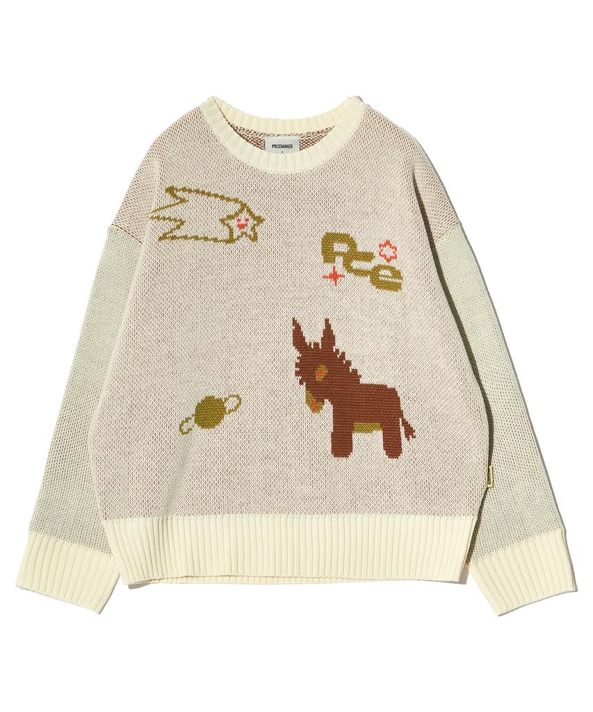 PEACE MAKER Donkey Jacquard Knit Pullover (Ivory)