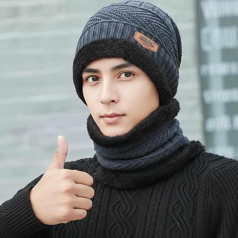 Winter Warm Knitted Hats Scarf Set Warm Beanies Wool Knit Caps Men Women Outdoor Cycling Ski Cold Protection Neck Mask Hat