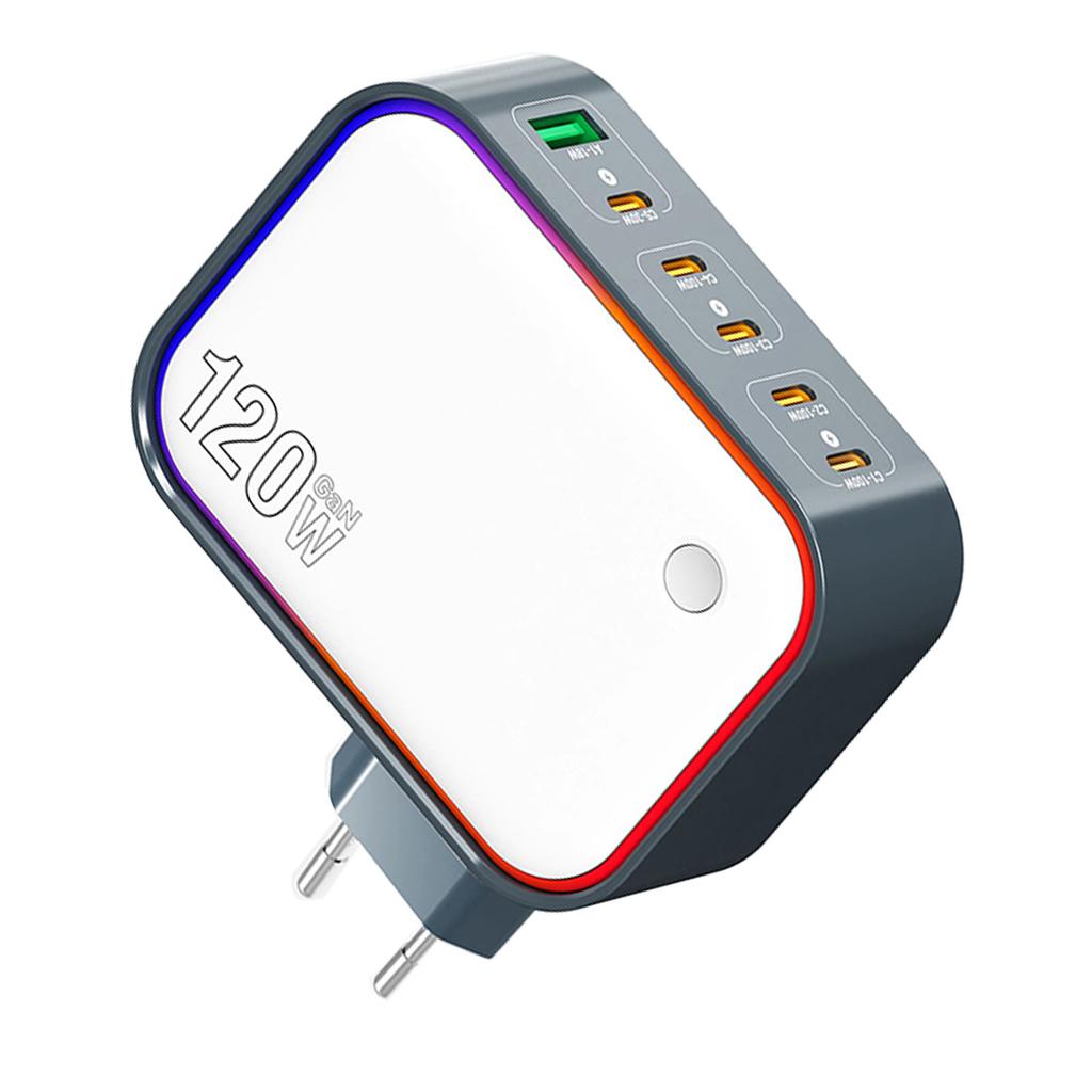 120W Ga N Charger 6 Ports Multi functional Charging Station Hub Portable for Business Travel EU Plug