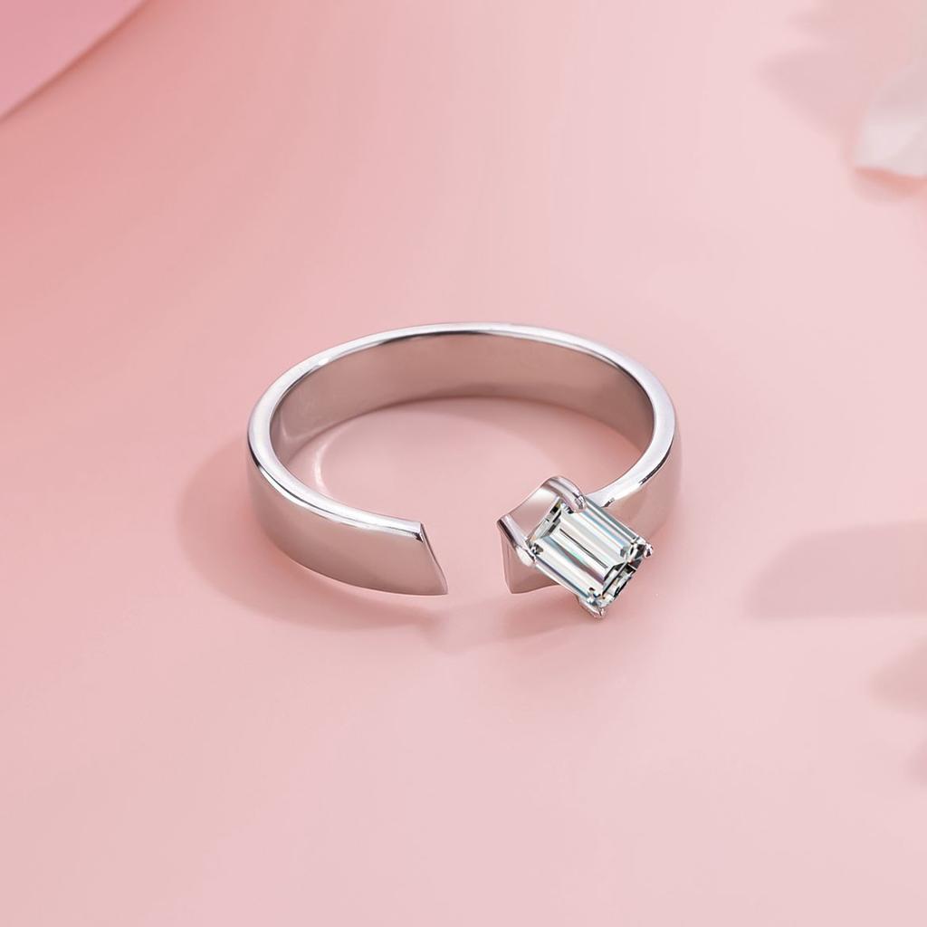 925 Sterling Silver Geometric Wide Version Ring Ins Simple Square Ring Ring Niche Exquisite Personalized Sugar Cube Open Ring
