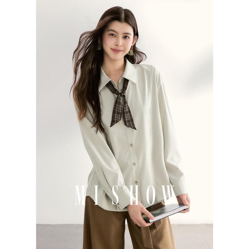 Mixa Show Women s Draping Wrinkle-Resistant Casual Shirt with Detachable Scarf L