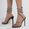 Fashion 2025 Rhinestones Snake-Like Winding Super High HeelsSummer New Fine And Pointed Rhinestones All Wear Net Red Tide Heels