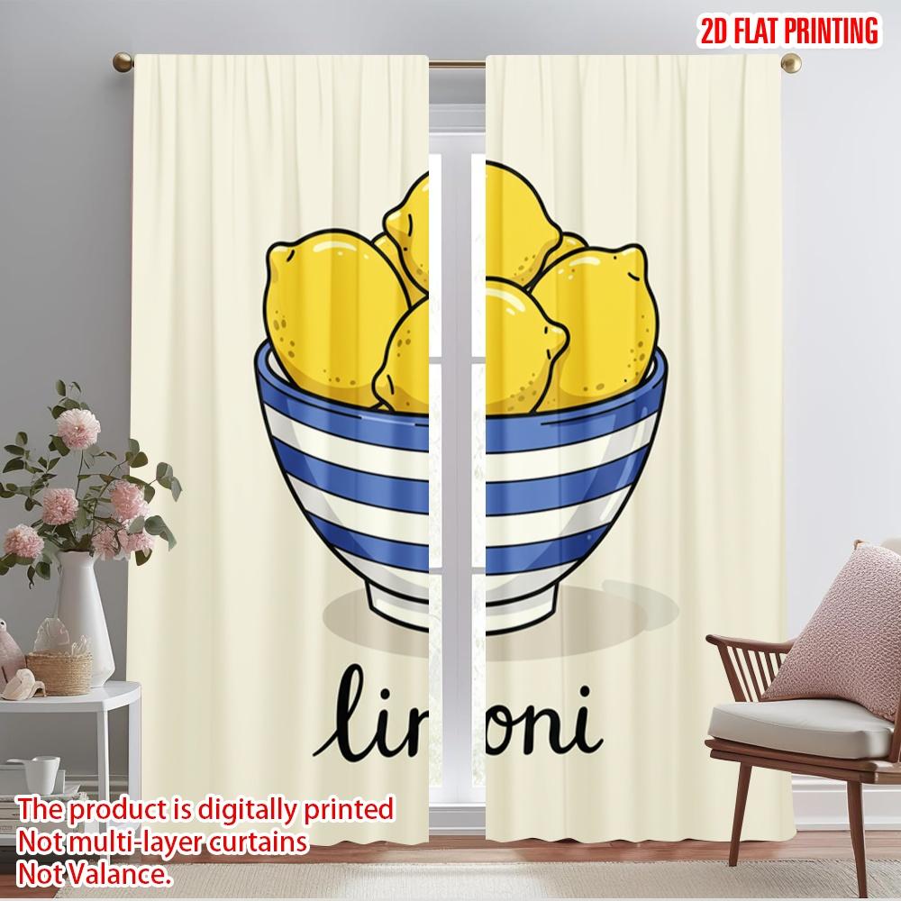 

2pcs 2D flat printing Party Window Curtains Bowl of lemons Fabric Without Electricity Festive Wall Decor Use for Decorations 52.50×116.00 CM 2pcs