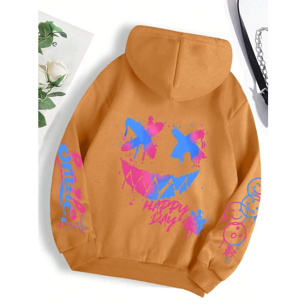 Spring Autumn Happy Day Graffiti Print Women Hoodie Street Hip Hop Hoody Fashion Hoodies Vintage Oversize Men's Clothes