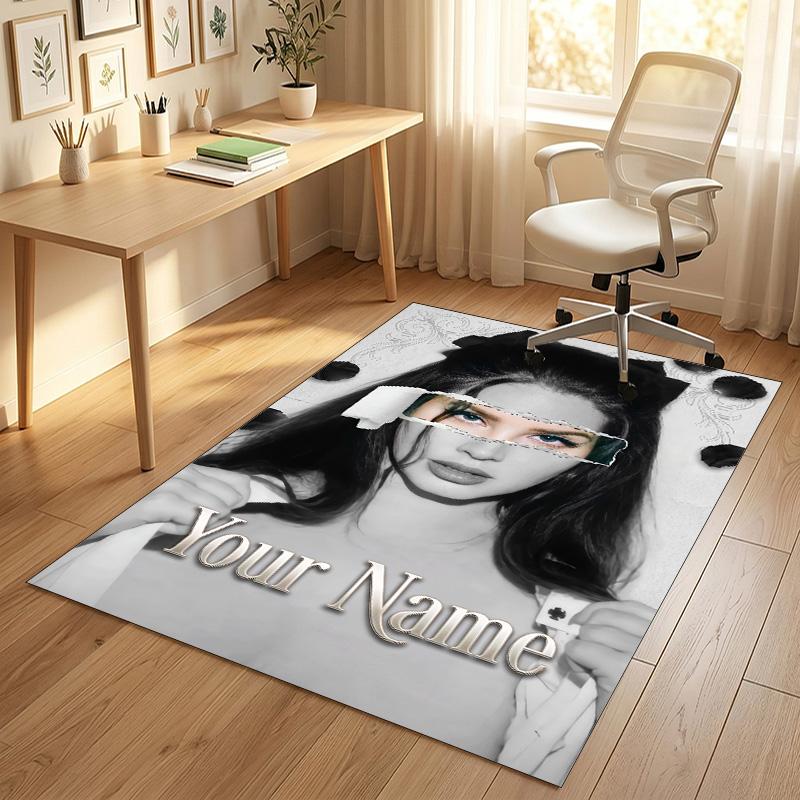 Personalized Crystal Velvet Carpet,Lana Del Rey Custom Printed Name, Plush Area Rug For Home Indoor Decor