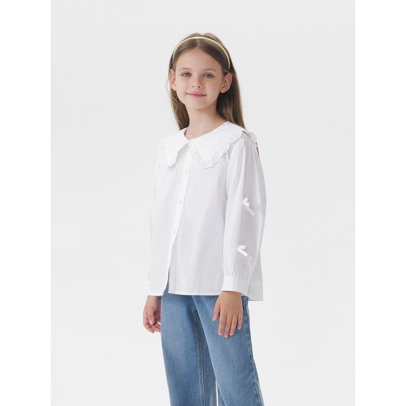 Mark Jenny Girls' Lace Doll Collar Bow Shirt Kidsren's Shirt 2026 Spring New Style 551671