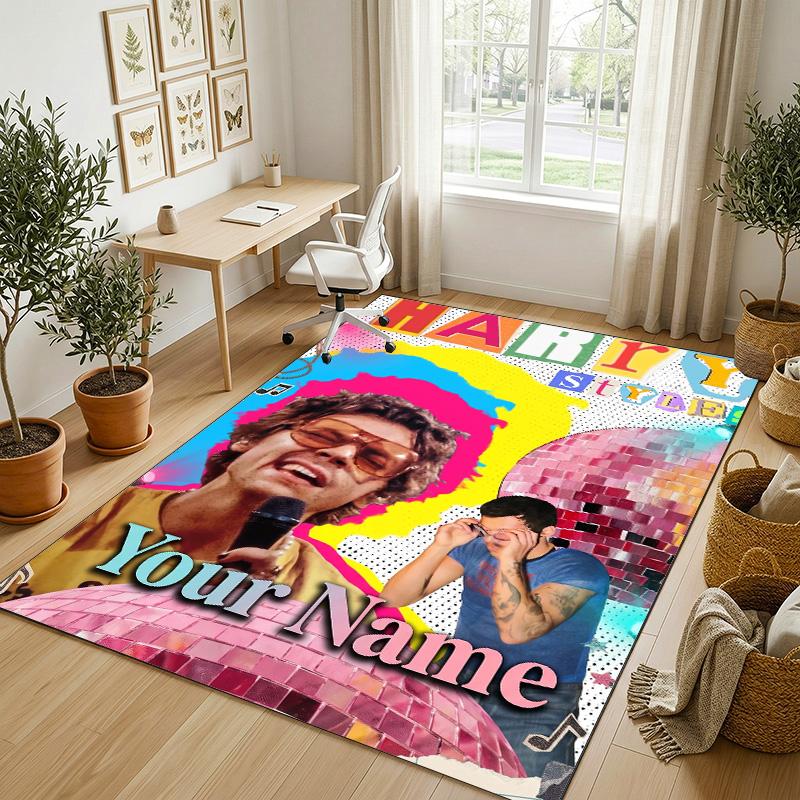 Personalized Crystal Velvet Carpet,Harry Styles Custom Printed Name, Plush Area Rug For Home Indoor Decor