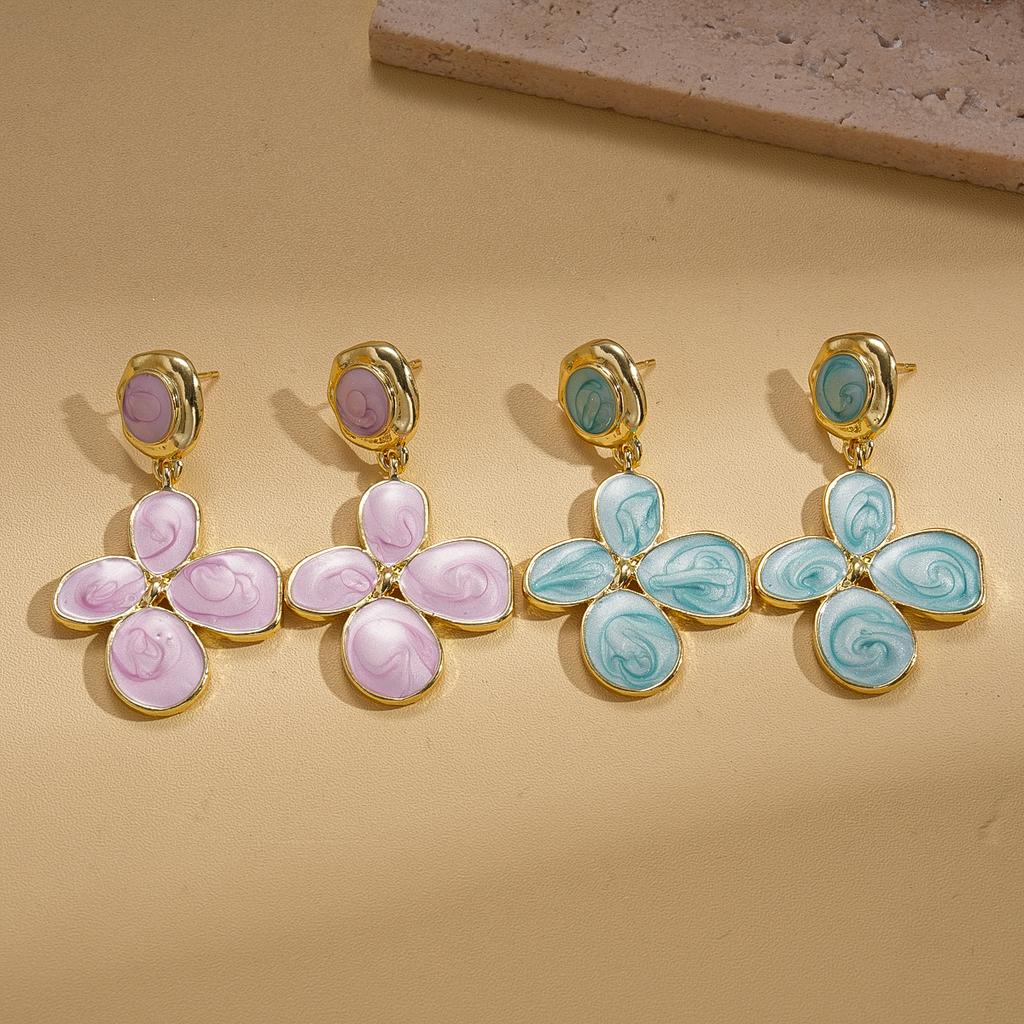 European and American oil drop flower silver needle earrings niche fresh personalized earrings 