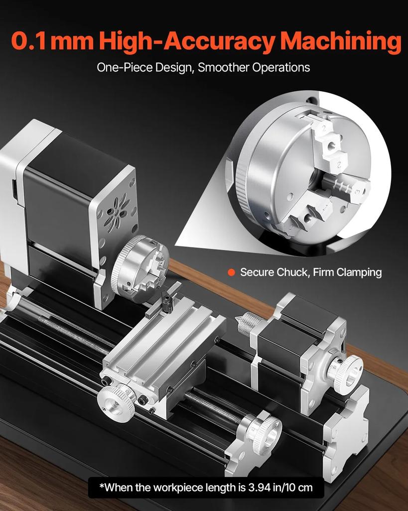 VEVOR Didaktische Mini-Metall-Drehmaschine, 70 x 130 mm(2,76 x 5,12 Zoll), 36W Metall-Drehmaschine, 20.000 U/min Drehzahl, mit 3-Backen-Futter