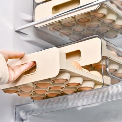 32-hole Egg Holder For Fridge 2-layer Large Drawer Type Storage Egg Container Refrigerator Organizer Box For Home Kitchen