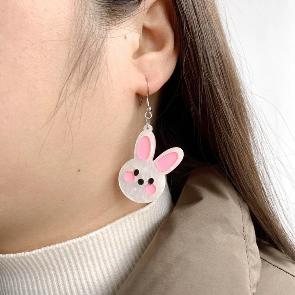 Pack of 4 Lightweight Acrylic Ear Rings Adjustable Length Earrings for Holiday Rabbit and Eggs Pendant Ear Drop Jewelry