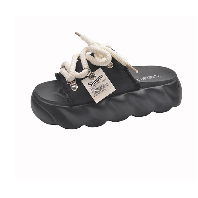 Mode Damen Cowboy Hausschuhe Schnür-Flache Sandalen Plateau Freizeitschuhe 2025 Trend Komfort Sommer Offene Zehen Mujer Pantoletten