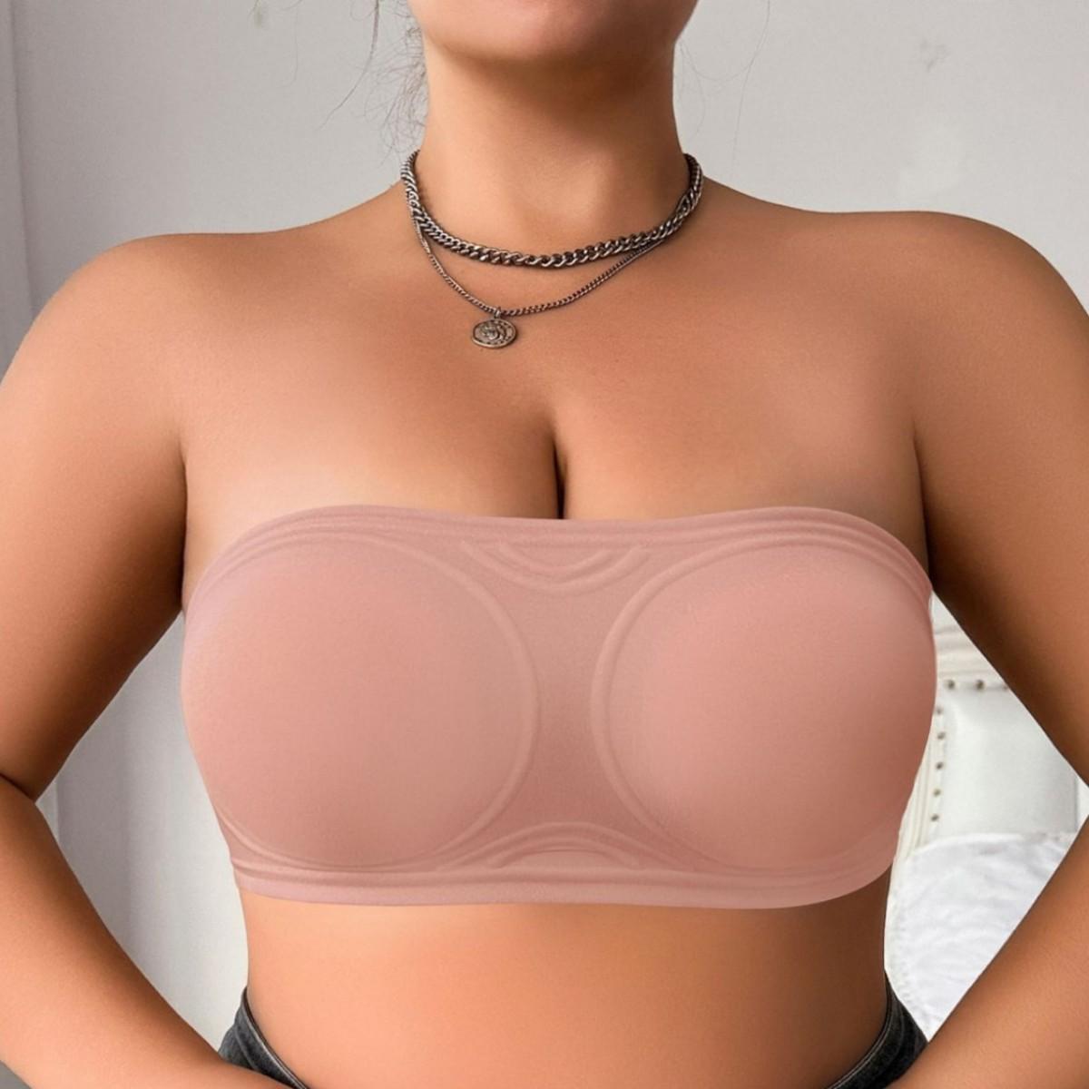 Женский нюдовый бесшовный бюстгальтер-бандо без бретелей, беспроводной, противоскользящий, со съемными бретелями, бралетт для отдыха 0XL абрикосовый