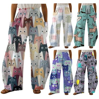 Print Casual Straight Leg Loose Wide Leg Large Size Trousers