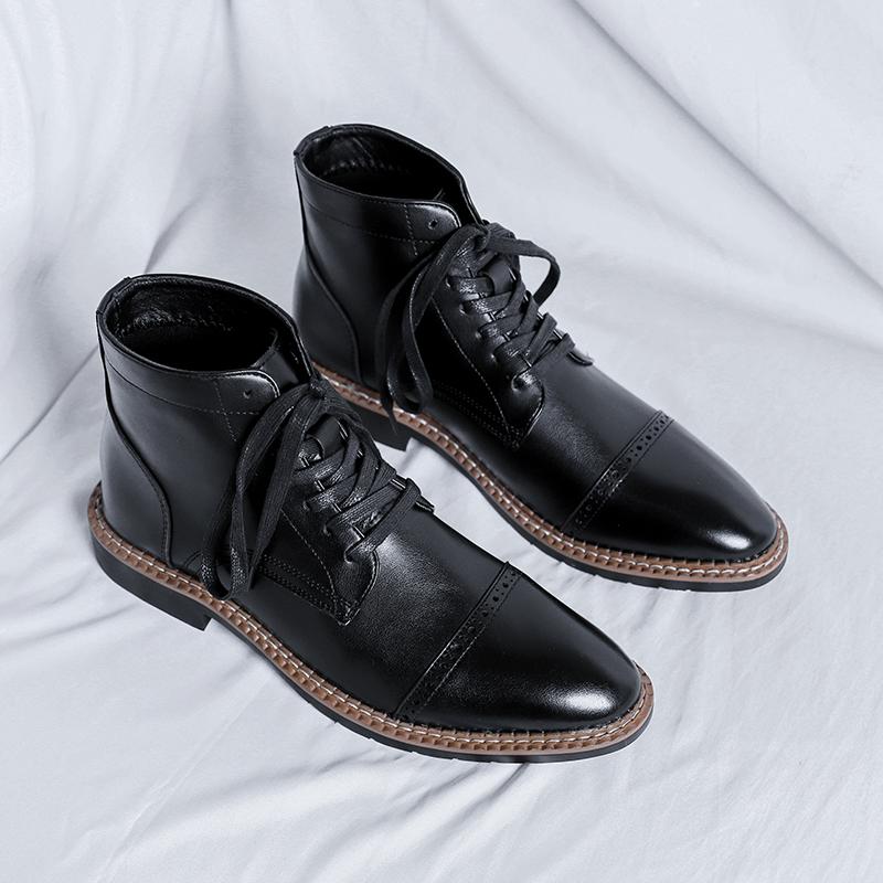 

Розкішні брендові чоловічі мотоциклетні черевики, модні нові шкіряні черевики на шнурівці, класичні чорні високі чоловічі повсякденні черевики, розмір 38-44 38