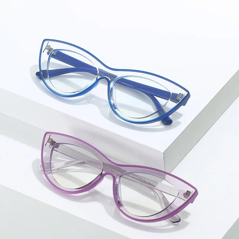 SHAUNA Ins Popular Fashion Cat Eye Contrast Color Women Glasses Frame Retro Clear Anti-Blue Light Men Optical Frame