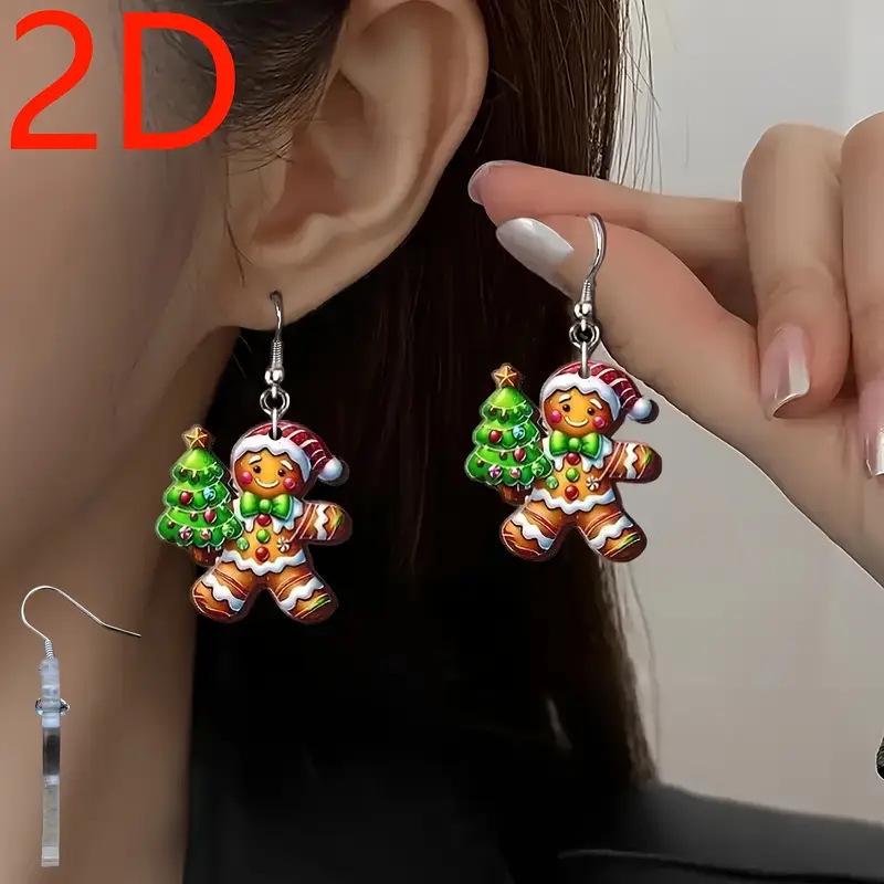 Creative Gingerbread Man & Christmas Tree Acrylic Earrings - Fun Holiday Jewelry Gift