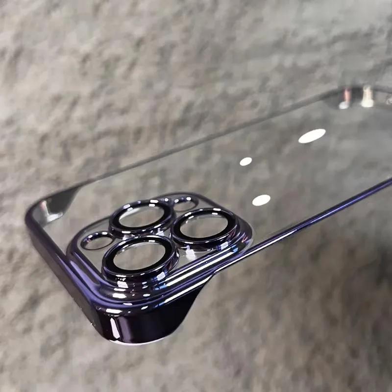 Luxury Plating Ultra Thin Clear Phone Case For iPhone 16 15 14 13 12 11 Pro Max 16 Plus Hard Shockproof Transparent Hard Cover