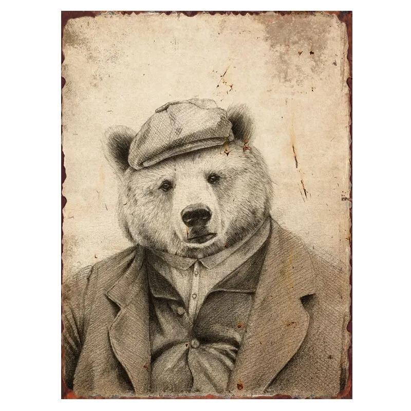 Vintage Wild Animals Metal Tin Sign Rustic Wall Art for Bar Cafe Restaurant Garage Home Decor