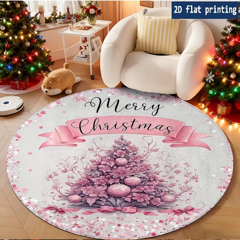 Xmas Tree Bauble Print Circular Rug Floor Mat Versatile Indoor Carpet for Bedside Sofa Chair Entrance Holiday Decor Rug