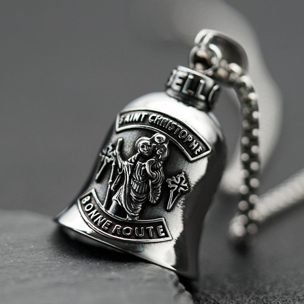 Stainless Steel Viking Motorcycle Pendant Gothic Punk Biker Jewelry for Men with Exorcism Bell