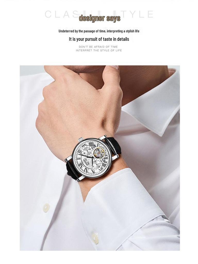 BINKADA Herrenmode Skelett Mechanisch Leuchtend Wasserdicht Uhr