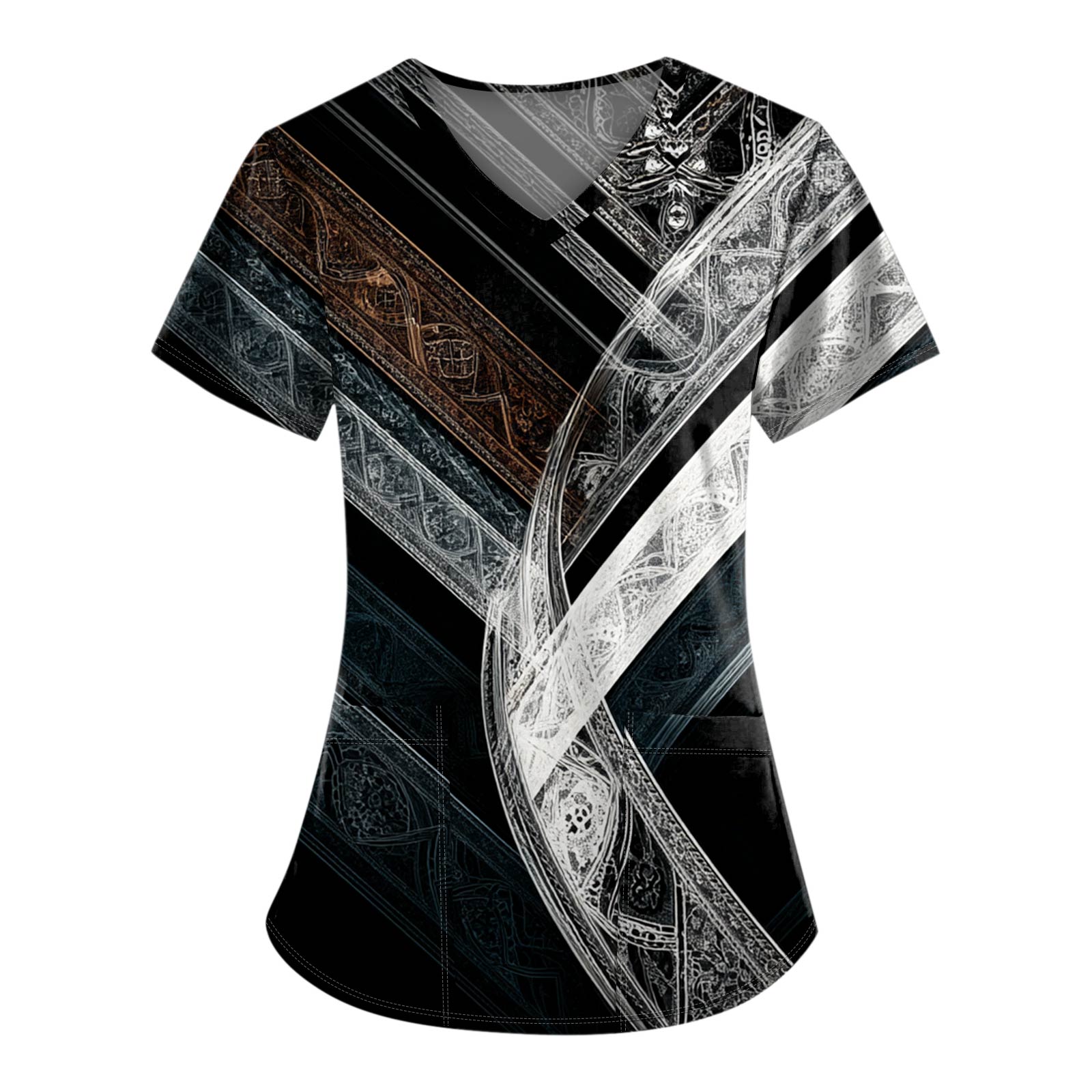 

Рабочая форма больших размеров с принтом, топы для женщин, забавные футболки с короткими рукавами и v-образным вырезом с принтом, рабочая одежда, футболка с карманами XL чёрный