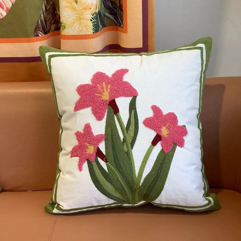 Kissenbezug mit Chenille-Stickerei: Sofa im pastoralen Heimstil, Dekokissen und Lendenstütze