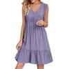 Cotton Linen Summer Dress Sleeveless V Neck Mini Tank Casual Women Beach Sundress Flowy Tiered A Line