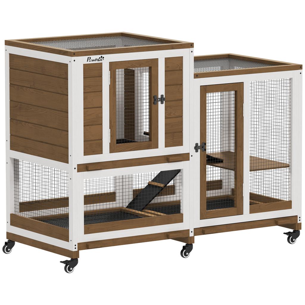 Binnenkonijnenhok houten konijnenkooi luxe design 3 verdiepingen met 3 verwijderbare lades 110 x 50 x 86 cm bruin