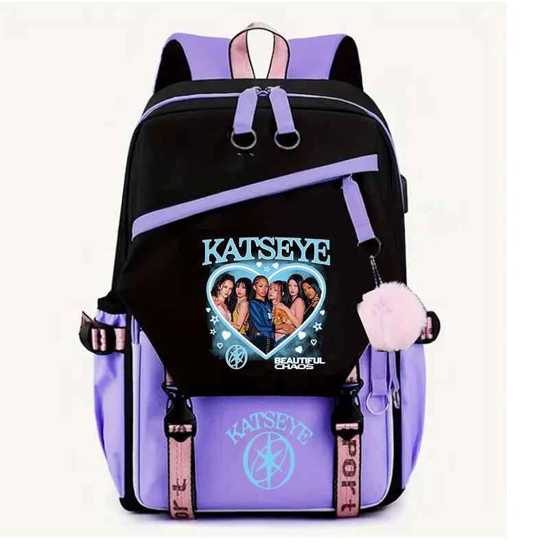 Katseye K-Pop Girl Group Print Backpack Color Block Large Capacity School Bag 60627